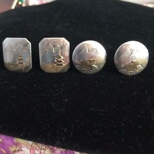 Sterling Silver Cuff Links with Gold Etchings